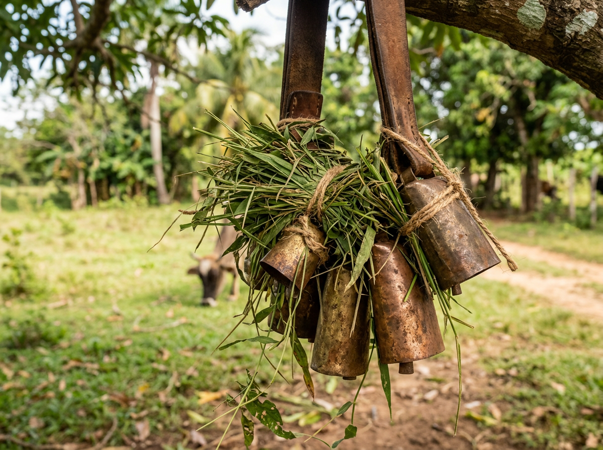Cencerros tapados con hierba para evitar que hagan ruido
